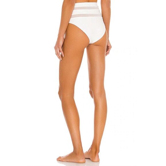 Lovers + Friends Cashel High Waist Bikini Bottom in White Sheer Mesh Stripes Che - Picture 4 of 13
